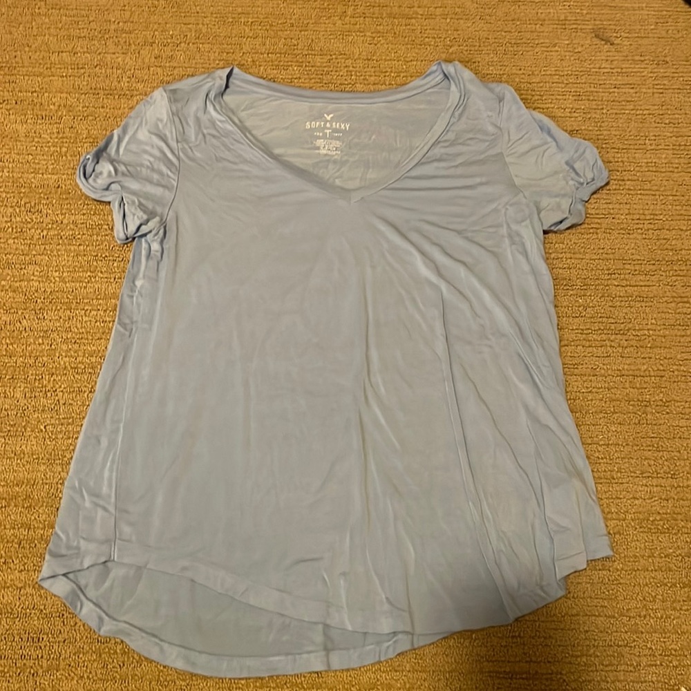 American eagle soft and sexy v-neck tshirt, light blue, size small